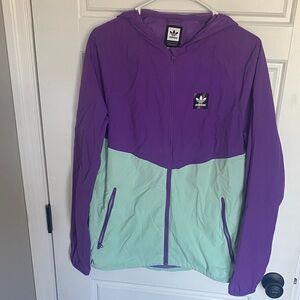 adidas Purple and Mint Colorblock Hooded Windbreaker